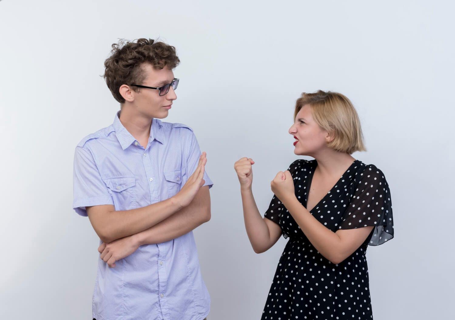 a boy is calm and controlled the tamper and girl is showing anger towards a boy- how to control anger