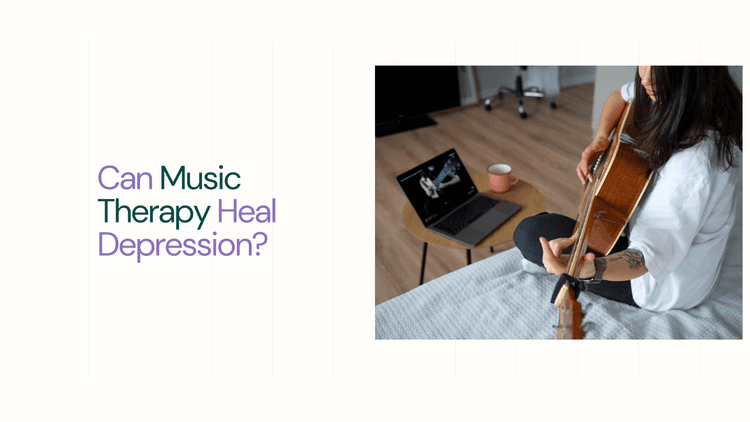 Woman playing guitar at home - Can Music Therapy Heal Depression?