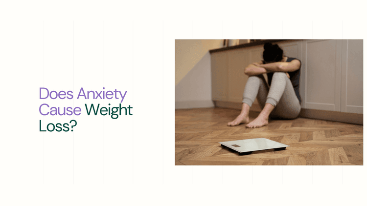 Woman with anxiety crying next to a scale - Does Anxiety Cause Weight Loss?