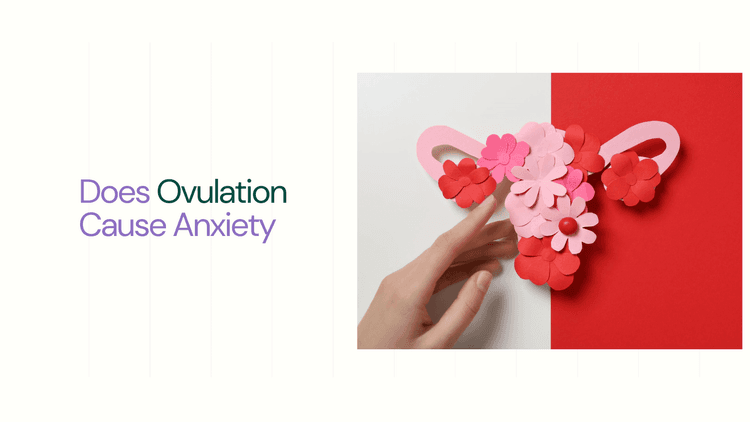 Paper uterus with flowers and female hand on white and red background - Does Ovulation Cause Anxiety